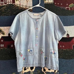 Vintage 90s floral embroidered denim shirt